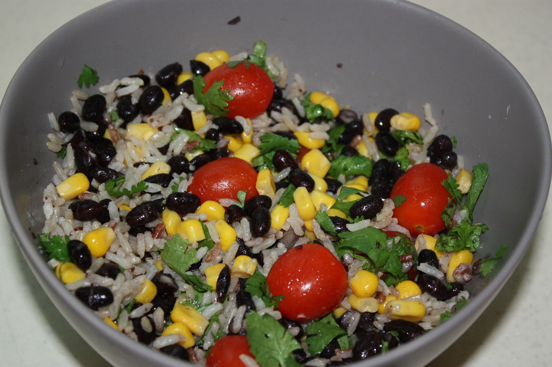 Black beans and other ingredients in a salad