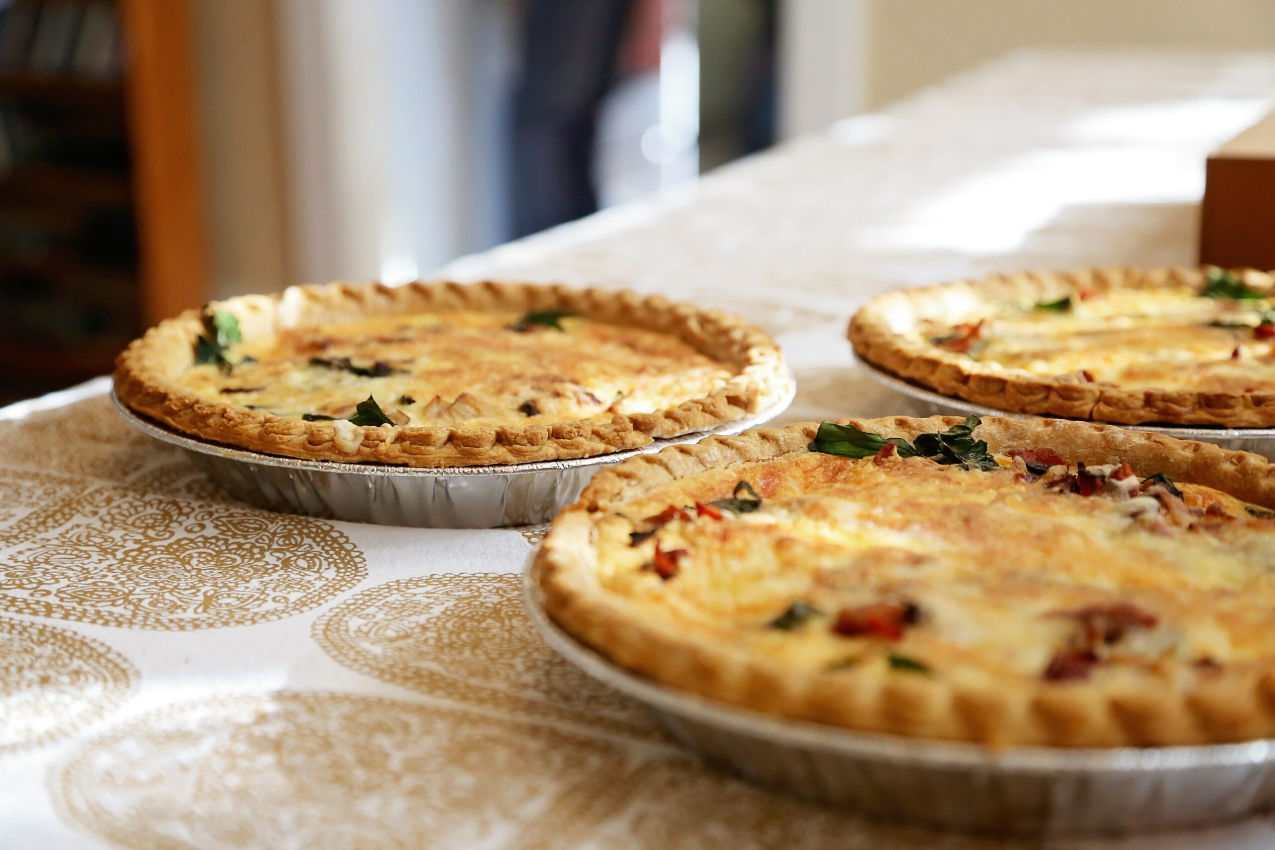 Vegetable quiches on a table